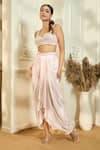 Buy_Aariyana Couture_Peach Bustier And Cape Viscose Organza Embroidered Border & Draped Skirt Set _Online_at_Aza_Fashions