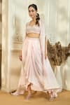 Aariyana Couture_Peach Bustier And Cape Viscose Organza Embroidered Border & Draped Skirt Set _at_Aza_Fashions