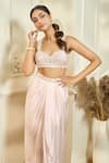 Buy_Aariyana Couture_Peach Bustier And Cape Viscose Organza Embroidered Border & Draped Skirt Set _Online