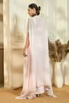 Aariyana Couture_Peach Bustier And Cape Viscose Organza Embroidered Border & Draped Skirt Set _Online_at_Aza_Fashions