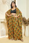 Buy_Aariyana Couture_Multi Color Cape And Pant Viscose Georgette Printed & Flared Set _at_Aza_Fashions