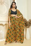 Shop_Aariyana Couture_Multi Color Cape And Pant Viscose Georgette Printed & Flared Set _Online_at_Aza_Fashions