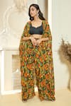 Buy_Aariyana Couture_Multi Color Cape And Pant Viscose Georgette Printed & Flared Set 