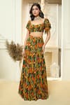 Buy_Aariyana Couture_Multi Color Viscose Georgette Printed Ruffle Sleeve Blouse And Lehenga Set _Online_at_Aza_Fashions