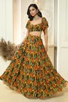 Aariyana Couture_Multi Color Viscose Georgette Printed Ruffle Sleeve Blouse And Lehenga Set _at_Aza_Fashions