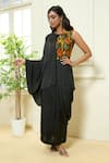 Aariyana Couture_Multi Color Modal Satin Printed Tropical Patterns Round Cowl Draped Tunic_at_Aza_Fashions