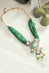 Shop_Joules By Radhika_Green Polki, Kundan, Bead, Onyx Layered Long Pendant Necklace_at_Aza_Fashions