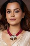 Buy_Joules by Radhika_Red Polki, Quartz, Agate Beads Embellished Necklace_at_Aza_Fashions