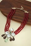 Shop_Joules by Radhika_Red Polki, Quartz, Agate Beads Embellished Necklace_at_Aza_Fashions