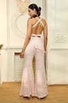 Aariyana Couture_Peach Jumpsuit Georgette Embroidered Floral Jaal Sweetheart Neck  _Online_at_Aza_Fashions