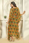 Aariyana Couture_Multi Color Kaftan Viscose Georgette Printed Tropical Patterns V Neck With Belt _Online_at_Aza_Fashions