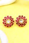 Buy_Sangeeta Boochra_Gold Plated Stones Floral Ruby Studded Earrings _at_Aza_Fashions