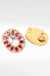 Shop_Sangeeta Boochra_Gold Plated Stones, Diamonds Oval Kundan Work Stud Earrings _at_Aza_Fashions