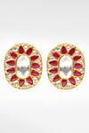 Sangeeta Boochra_Gold Plated Stones, Diamonds Oval Kundan Work Stud Earrings _Online_at_Aza_Fashions