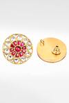 Shop_Sangeeta Boochra_Gold Plated Stones Round Floral Kundan Work Stud Earrings _at_Aza_Fashions