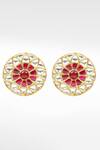 Sangeeta Boochra_Gold Plated Stones Round Floral Kundan Work Stud Earrings _Online_at_Aza_Fashions