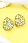 Buy_Sangeeta Boochra_Gold Plated Stones, Diamonds Floral Kundan Work Stud Earrings _at_Aza_Fashions