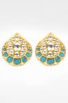 Sangeeta Boochra_Gold Plated Stones, Zari Drop Work Stud Earrings _Online_at_Aza_Fashions