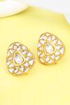 Buy_Sangeeta Boochra_Gold Plated Crystals Silver Triangular Kundan Work Stud Earrings _at_Aza_Fashions