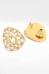 Shop_Sangeeta Boochra_Gold Plated Crystals Silver Triangular Kundan Work Stud Earrings _at_Aza_Fashions