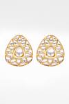 Sangeeta Boochra_Gold Plated Crystals Silver Triangular Kundan Work Stud Earrings _Online_at_Aza_Fashions