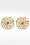 Sangeeta Boochra_Gold Plated Stones, Zari Silver Floral Kundan Work Stud Earrings _Online_at_Aza_Fashions