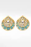 Sangeeta Boochra_Gold Plated Stones Turquoise And Kundan Embellished Earrings _Online_at_Aza_Fashions