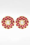 Sangeeta Boochra_Gold Plated Rhinestones, Stones Floral Kundan Embellished Earrings _Online_at_Aza_Fashions