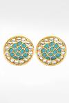 Sangeeta Boochra_Gold Plated Diamonds, Stones Handcrafted Kundan And Turquoise Earrings _Online_at_Aza_Fashions
