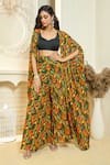 Shop_Aariyana Couture_Multi Color Cape And Pant Viscose Georgette Printed & Flared Set 