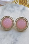 Shop_Mnsh_Pink Stones Lotus Embellished Stud Earrings _at_Aza_Fashions