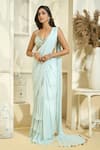 Buy_Aariyana Couture_Blue Saree Viscose Georgette Hand Pre-draped With Blouse 