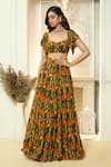 Buy_Aariyana Couture_Multi Color Viscose Georgette Ruffle Sleeve Blouse And Lehenga Set  _at_Aza_Fashions