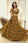 Aariyana Couture_Multi Color Viscose Georgette Printed Ruffle Sleeve Blouse And Lehenga Set _Online