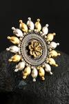 Shop_Noor_Gold Plated Floral Adjustable Ring _at_Aza_Fashions