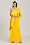 Buy_Samyukta Singhania_Yellow Kaftan Top Raw Silk Embroidery Aari Hand Work With Flared Pant _at_Aza_Fashions