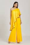 Samyukta Singhania_Yellow Kaftan Top Raw Silk Embroidery Aari Hand Work With Flared Pant _Online_at_Aza_Fashions