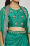 Buy_Samyukta Singhania_Green Crop Top Raw Silk Embroidery Zardozi And Damask Draped Skirt Cape Set _Online_at_Aza_Fashions