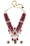 Shop_Joules by Radhika_Red Imitation Diamonds Kundan Pendant Necklace Jewellery Set_at_Aza_Fashions