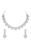 Shop_Auraa Trends_White Imitation Diamonds Heart Pattern Necklace And Earrings Set _at_Aza_Fashions