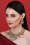 Buy_Auraa Trends_Gold Plated Stones, Gota Patti, Diamonds Temple Motif Carved Necklace Set _at_Aza_Fashions