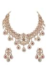 Shop_Auraa Trends_Gold Plated Stones, Gota Patti, Diamonds Temple Motif Carved Necklace Set _at_Aza_Fashions