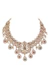 Buy_Auraa Trends_Gold Plated Stones, Gota Patti, Diamonds Temple Motif Carved Necklace Set _Online_at_Aza_Fashions