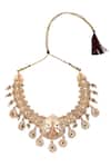 Shop_Auraa Trends_Gold Plated Stones, Gota Patti, Diamonds Temple Motif Carved Necklace Set _Online_at_Aza_Fashions