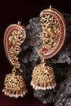 Shop_Dugran By Dugristyle_Red Embellished Faux Ruby Jhumkas _at_Aza_Fashions