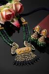 Shop_Dugran By Dugristyle_Multi Color Pearls, Stones Peacock Kundan Embellished Necklace Set _at_Aza_Fashions