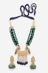Dugran By Dugristyle_Multi Color Pearls, Stones Peacock Kundan Embellished Necklace Set _Online_at_Aza_Fashions