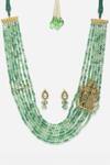 Buy_Dugran By Dugristyle_Green Pearls, Stones Radha Krishna Layered Necklace Set _Online_at_Aza_Fashions