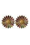 Shop_Radhika Agrawal Jewels_Gold Plated Crystals Daliah Floral Stud Earrings _at_Aza_Fashions