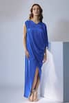 Buy_NA-KA_Blue Satin Solid V Neck Cowl Draped Maxi Dress _at_Aza_Fashions